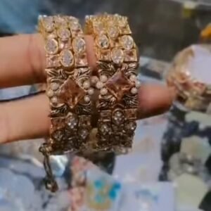 Antique Gold Crystal Floral Bangles