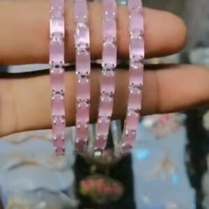 Pink Crystal Silver Accent Bangles